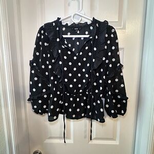 ✨ MINE Black & White Polka Dot Ruffle Blouse – Size Small ✨